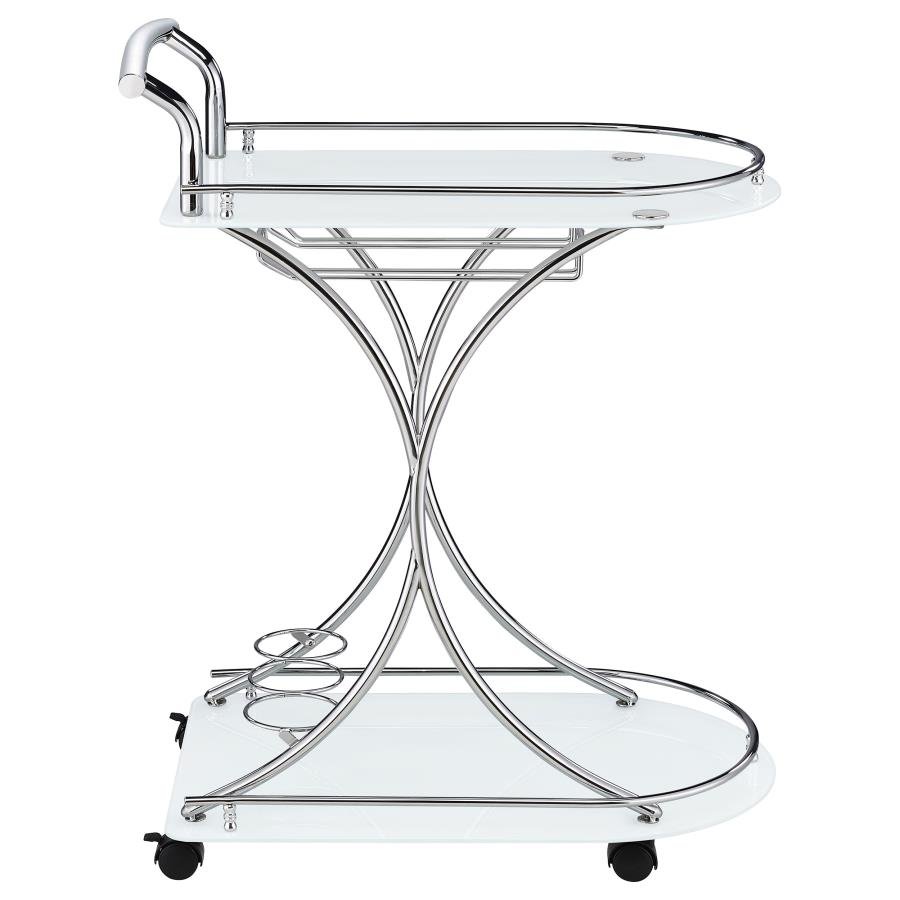 910002_09x900.jpg ELFMAN 2-TIER GLASS SHELF METAL BAR CART WHITE AND CHROME - Image 9
