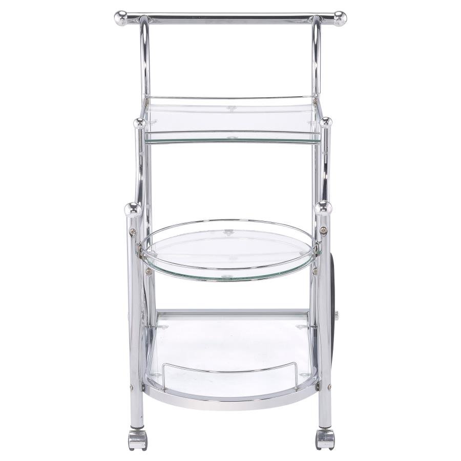 910076_03x900.jpg SARANDON 3-TIER GLASS SHELF METAL BAR CART CHROME - Image 3