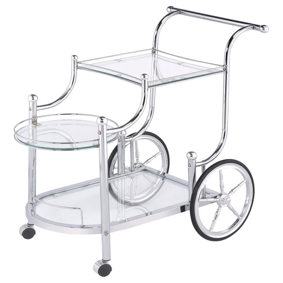 910076_04x900.jpg SARANDON 3-TIER GLASS SHELF METAL BAR CART CHROME - Image 4