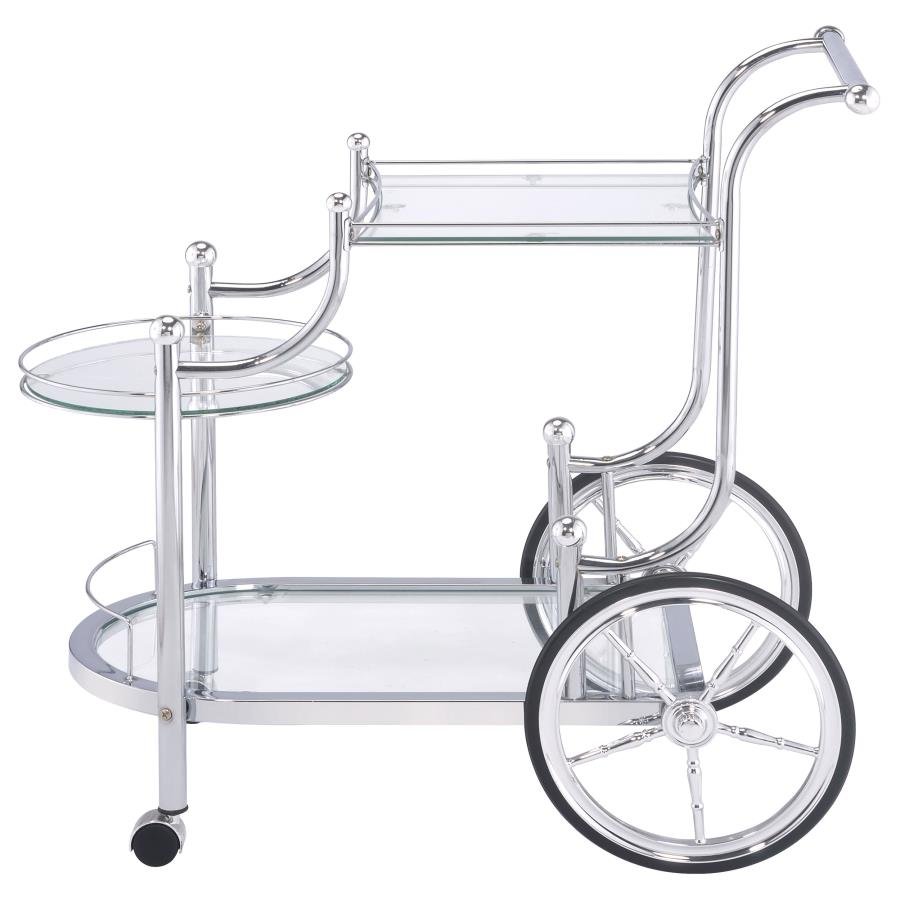 910076_05x900.jpg SARANDON 3-TIER GLASS SHELF METAL BAR CART CHROME - Image 5