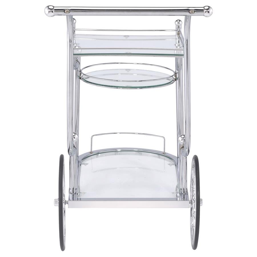 910076_06x900.jpg SARANDON 3-TIER GLASS SHELF METAL BAR CART CHROME - Image 6