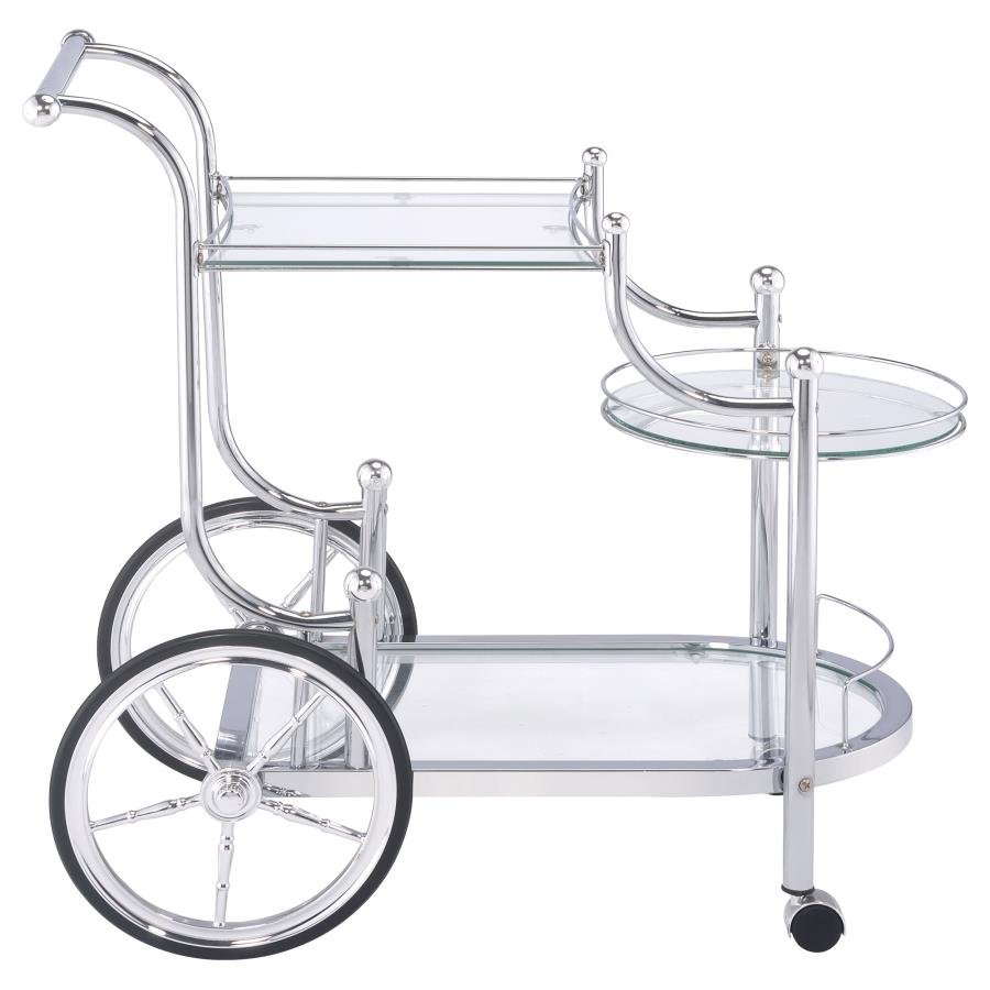 910076_07x900.jpg SARANDON 3-TIER GLASS SHELF METAL BAR CART CHROME - Image 7
