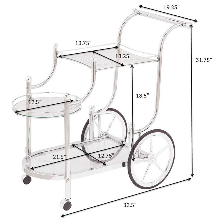 910076_08x900.jpg SARANDON 3-TIER GLASS SHELF METAL BAR CART CHROME - Image 8