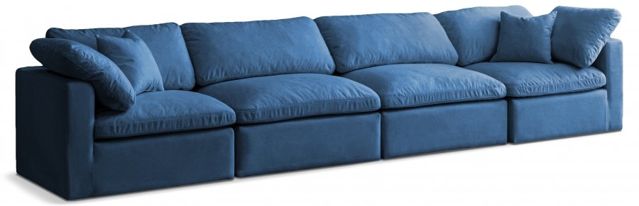 Plush 140″ Velvet Upholstered Standard Comfort 4pc. Modular Sofa