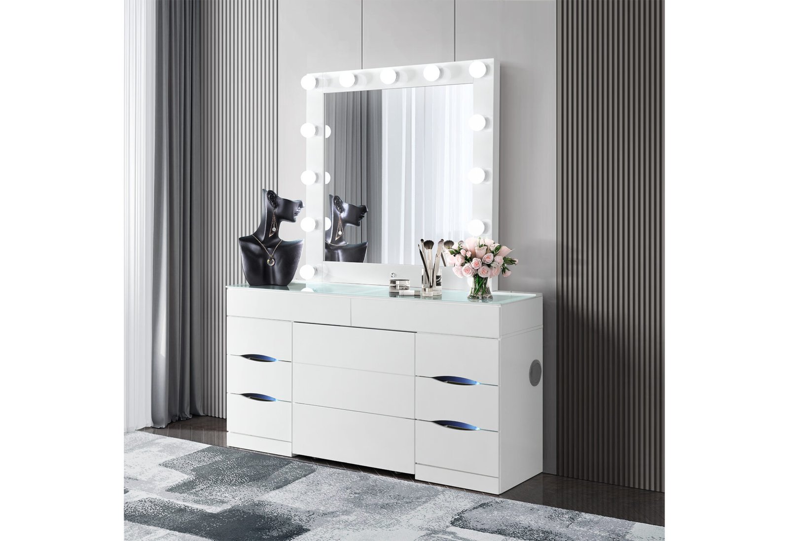 ELLA WHITE VANITY SET WITH STORAGE STOOL