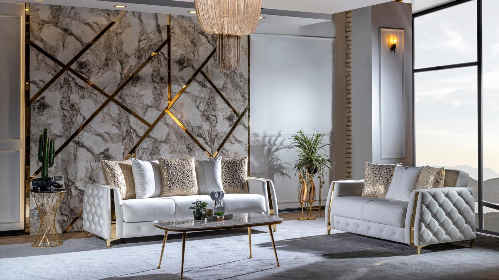 LUST 2 PC LIVING ROOM SET IN OFF WHITE