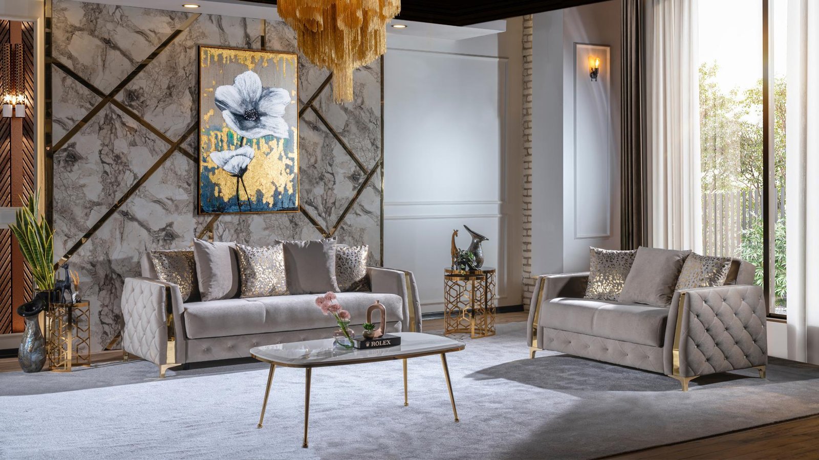 LUST 2 PC LIVING ROOM SET IN TAUPE