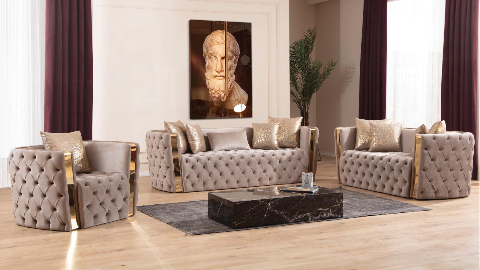 NAOMI 2 PC LIVING ROOM SET TAUPE – C