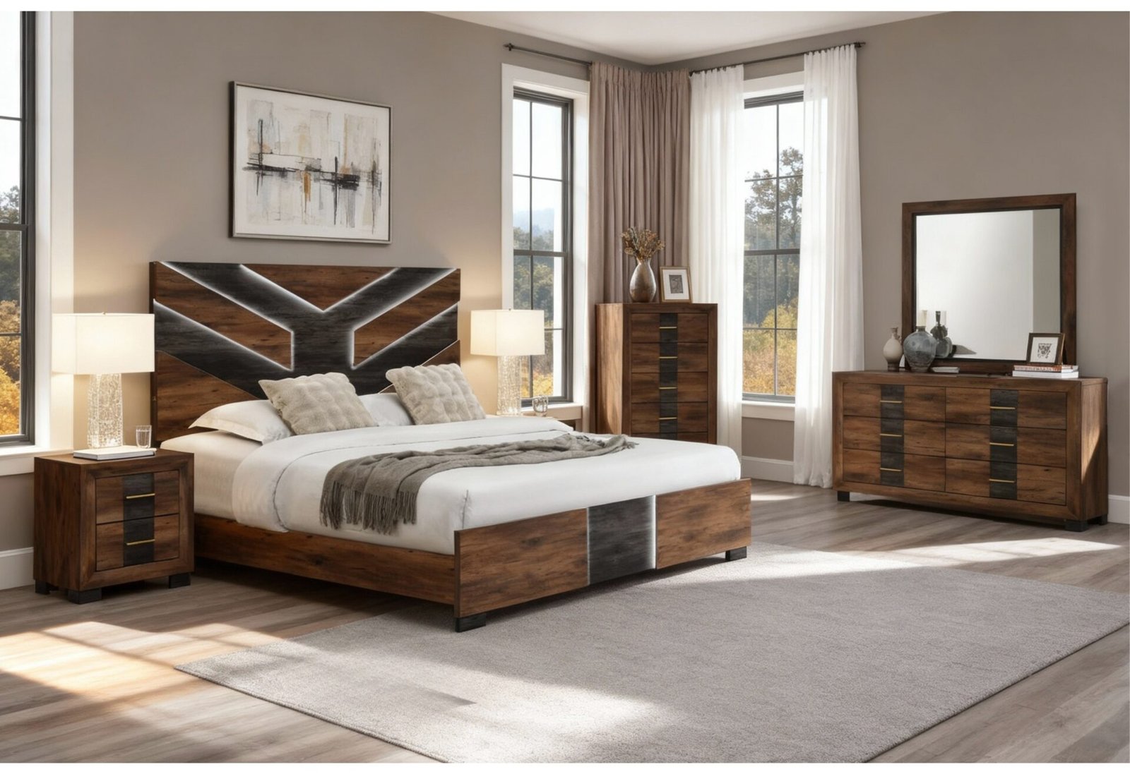 OPTIMUS BROWN/BLACK QUEEN BED GROUP