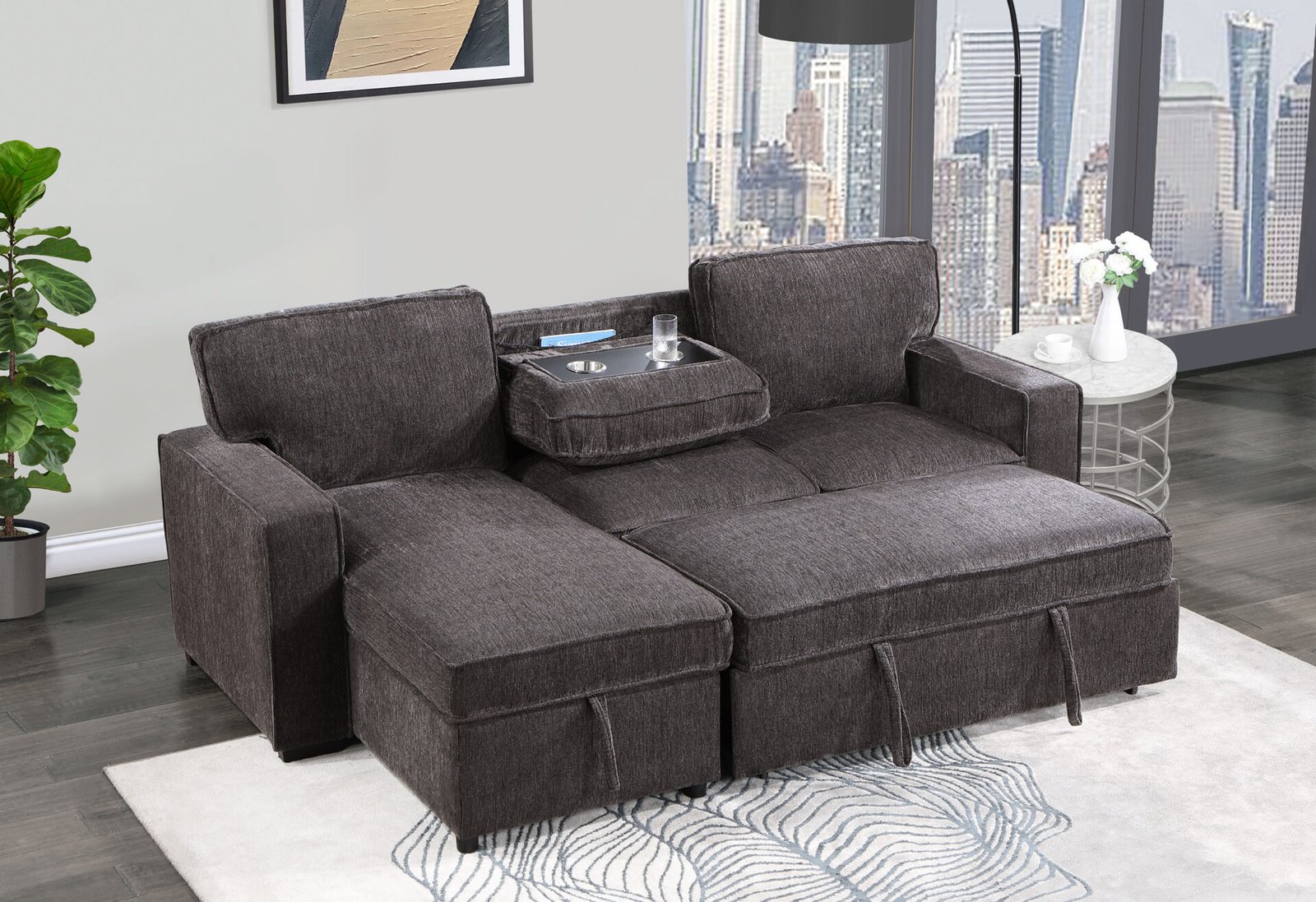 U0203-DRK-GREY-RSC-2-1.jpg U0203 DARK GREY REVERSIBLE PULL OUT SOFA BE - Image 2