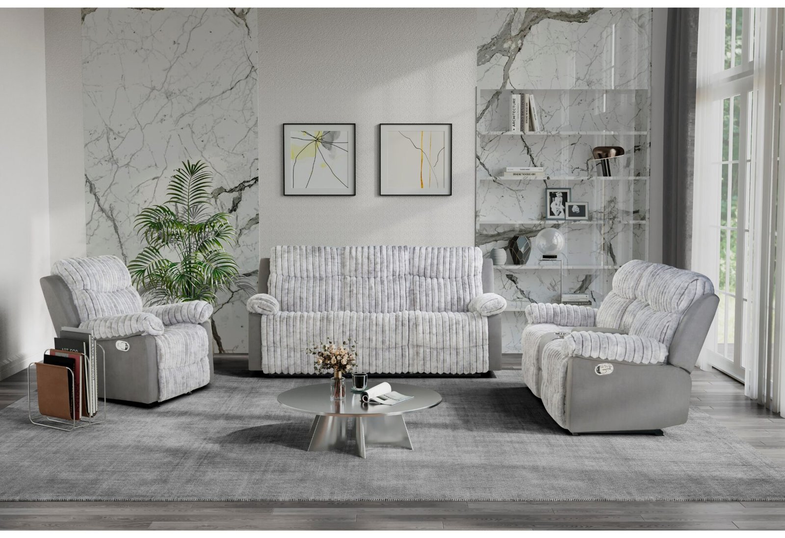 U6028 GREY RECLINING SOFA/CONSOLE RECLINING LOVESEAT/GLIDER RECLINER
