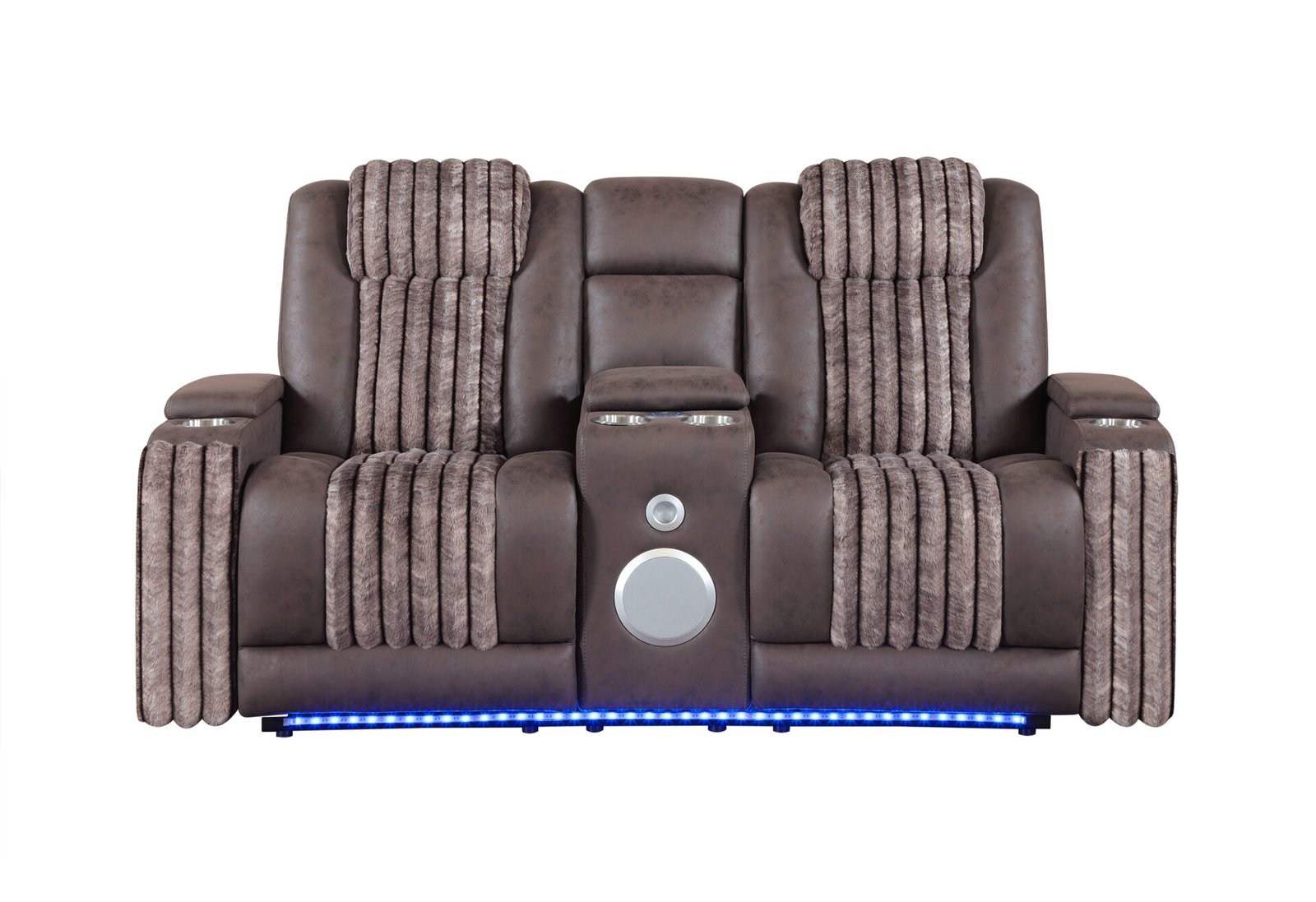 U8000 BROWN POWER RECLINING LOVESEAT W/ CONSOLE, POWER HEADREST, LED LIGHT, & BLUETOOTH SPEAKER