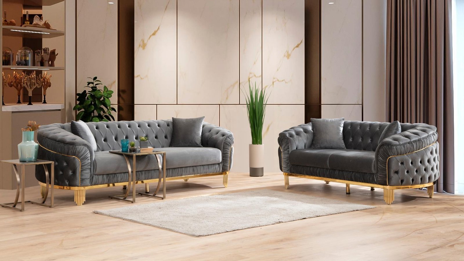 VANESSA 2 PC LIVING ROOM SET IN GRAY – C