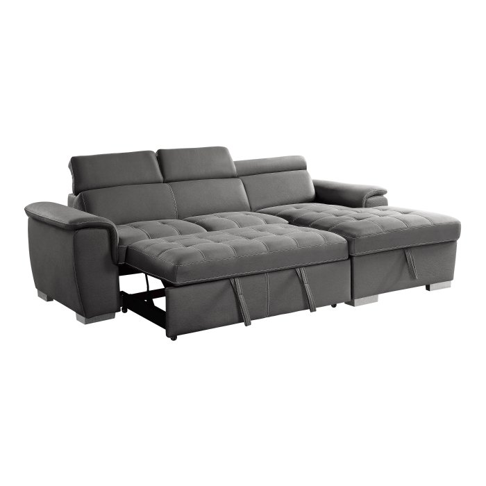 8228gy* 2 piece sectional with adjustable headrests, pull out bed and right chaise with hidden storage 8228gy* 2 piece sectional with adjustable headrests, pull out bed and right chaise with hidden storage
