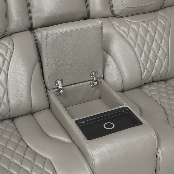 8449gy 2pwhm power double reclining love seat with center console, power headrests, storage arms with cup holders, wireless charger, air massage and heat, led lighting and charging ports 8449gy 2pwhm power double reclining love seat with center console, power headrests, storage arms with cup holders, wireless charger, air massage and heat, led lighting and charging ports