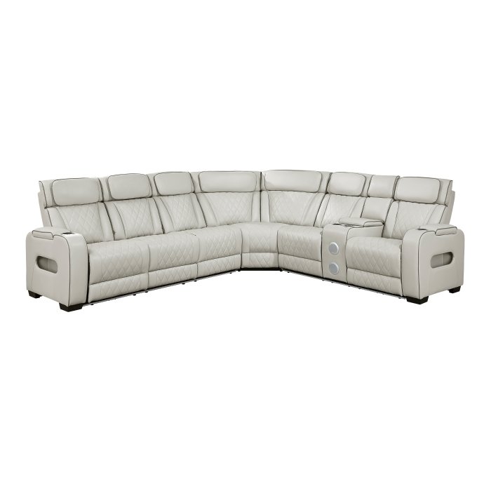 9516TPES*33L2RCNPWH 3-Piece Power Reclining Sectional with Right Side Console, Drop-Down Cup Holders, Power Headrests, Storage Arms(Top and Side), Cup holders, Reading Lights, Charging Ports, Wireless speakers, Two Wireless Chargers, and LED lighting