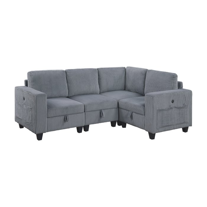 9650NDG*4SC 4-Piece Sectional with Storage, Storage Pouches and Charging Ports