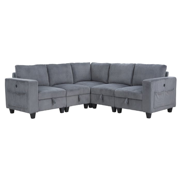 9650NDG*5SC 5-Piece Sectional with Storage, Storage Pouches and Charging Ports