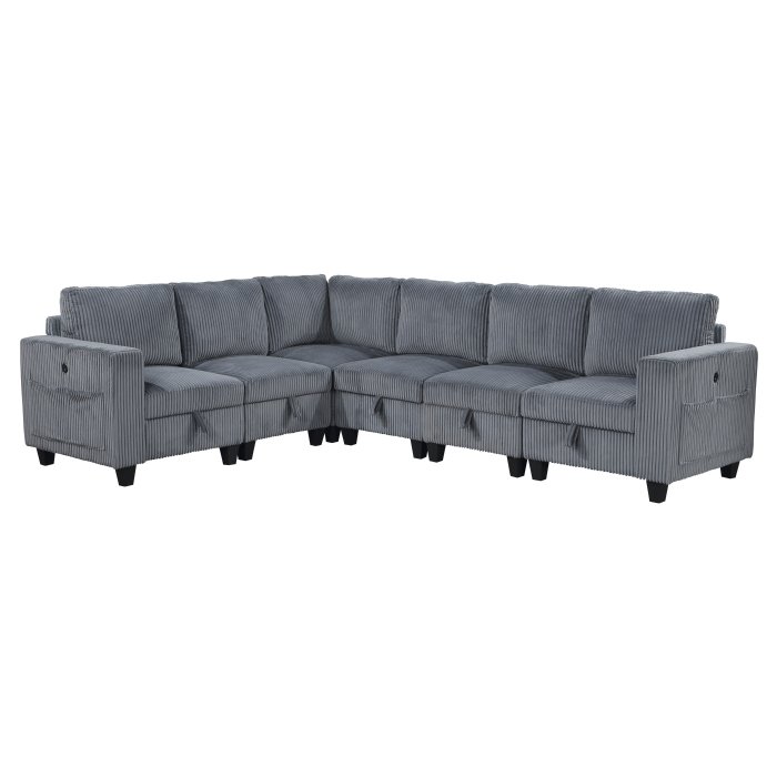 9650NDG*6SC 6-Piece Sectional with Storage, Storage Pouches and Charging Ports