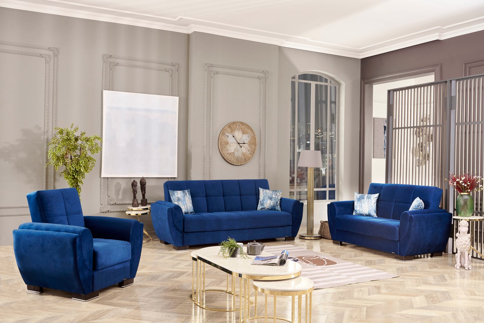 Ottomanson Armada Air Collection Upholstered Convertible Sofabed with Storage, Blue Microfiber