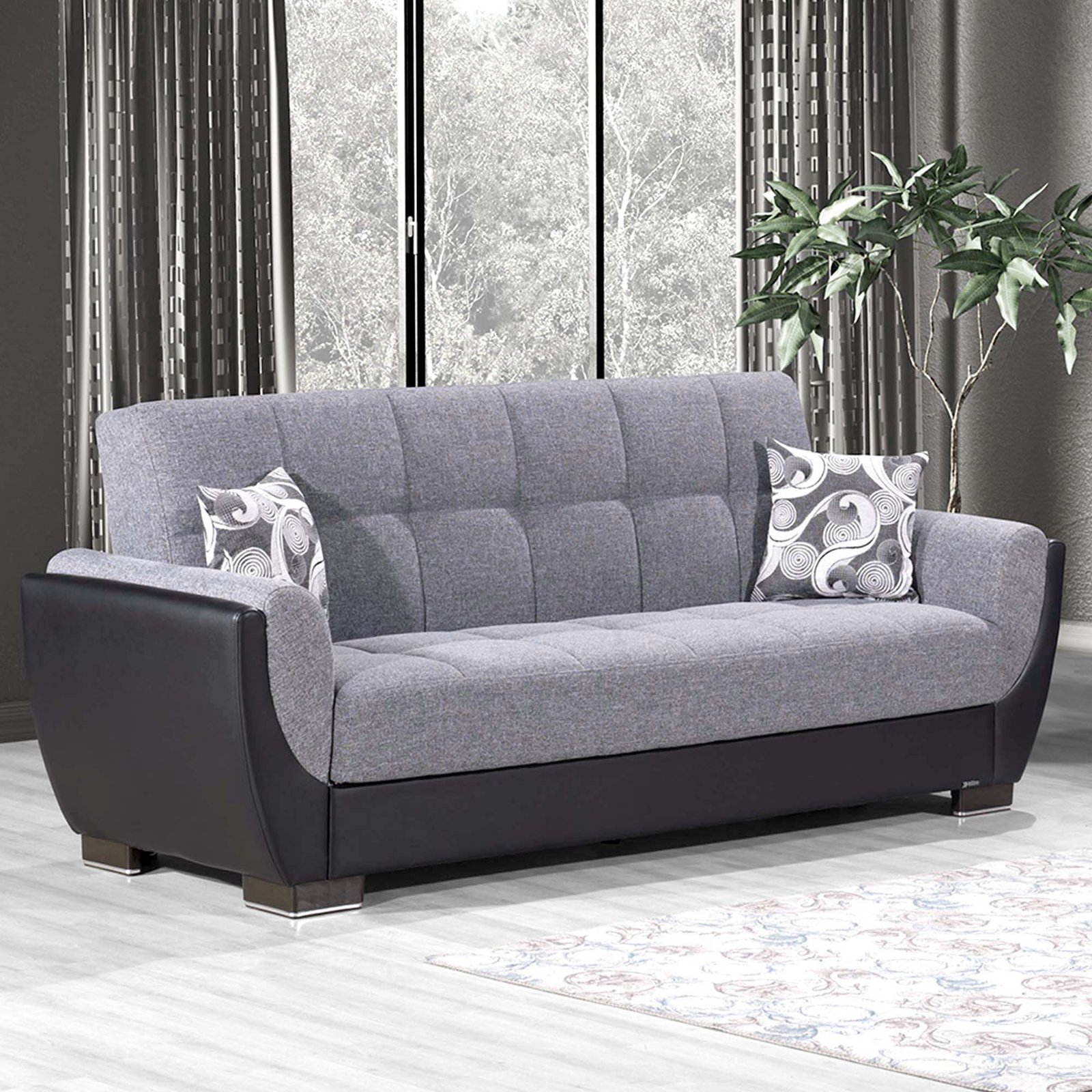 Ottomanson Armada Air Collection Upholstered Convertible Sofabed with Storage, Grey/Black-PU Polyester