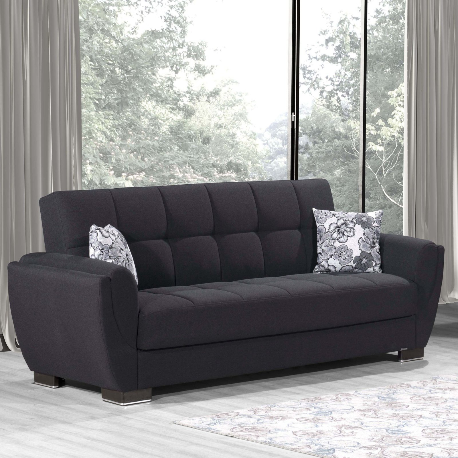 Ottomanson Armada Air Collection Upholstered Convertible Sofabed with Storage, Dark Blue Polyester