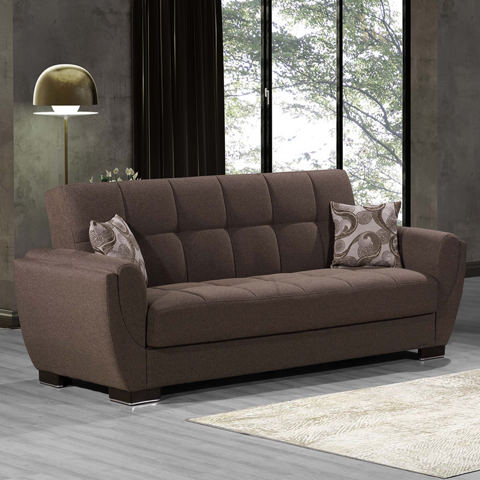 Ottomanson Armada Air Collection Upholstered Convertible Sofabed with Storage, Brown Polyester