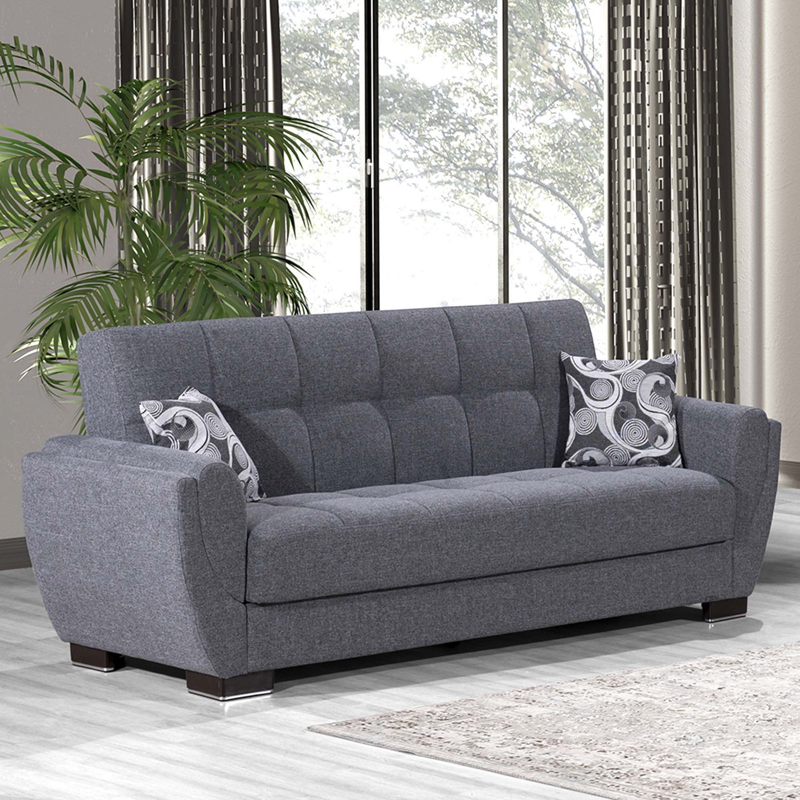 Ottomanson Armada Air Collection Upholstered Convertible Sofabed with Storage, Grey Polyester