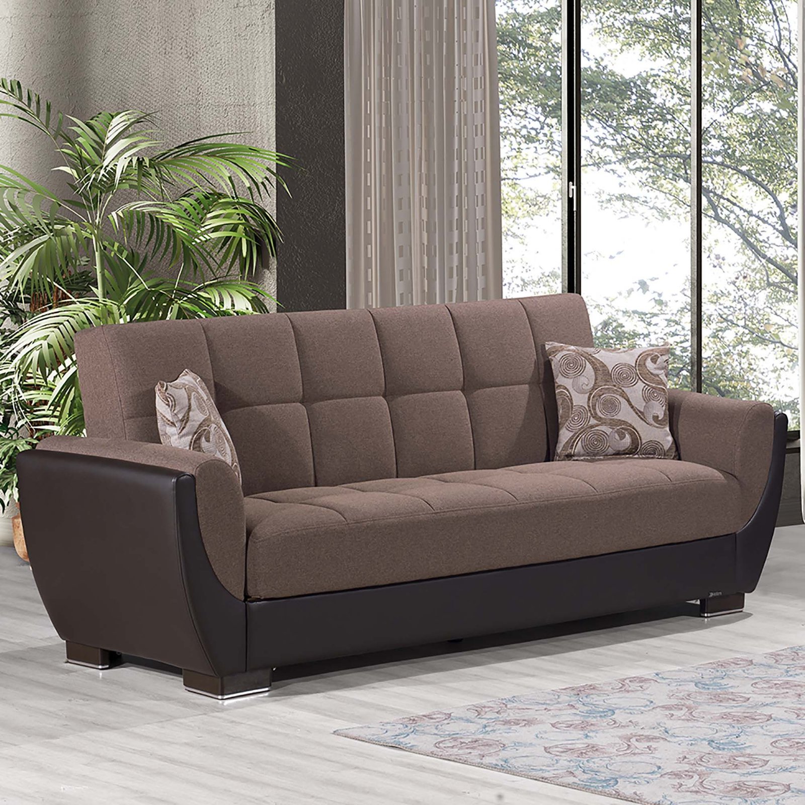 Ottomanson Armada Air Collection Upholstered Convertible Sofabed with Storage, Brown/Brown-PU Polyester