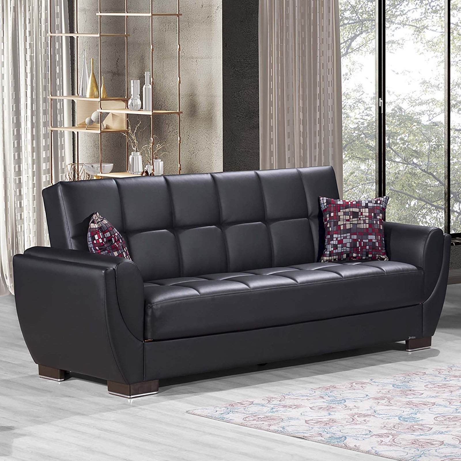 Ottomanson Armada Air Collection Upholstered Convertible Sofabed with Storage, Black-PU