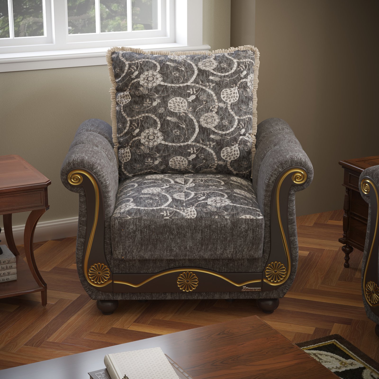 ottomanson americana collection upholstered convertible armchair with storage, grey ottomanson americana collection upholstered convertible armchair with storage, grey