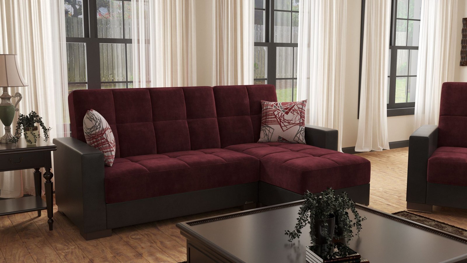 ottomanson armada collection upholstered convertible chaise lounge with storage, burgundy/black pu microfiber ottomanson armada collection upholstered convertible chaise lounge with storage, burgundy/black pu microfiber