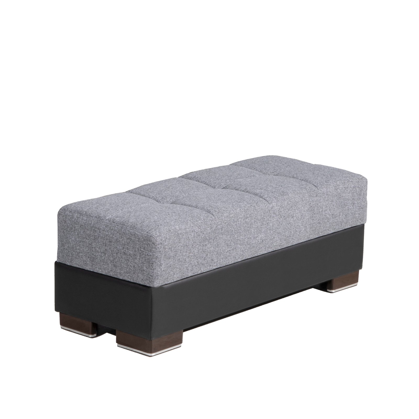 Ottomanson Armada Collection Upholstered Ottoman with Storage, Grey/Black-PU Polyester