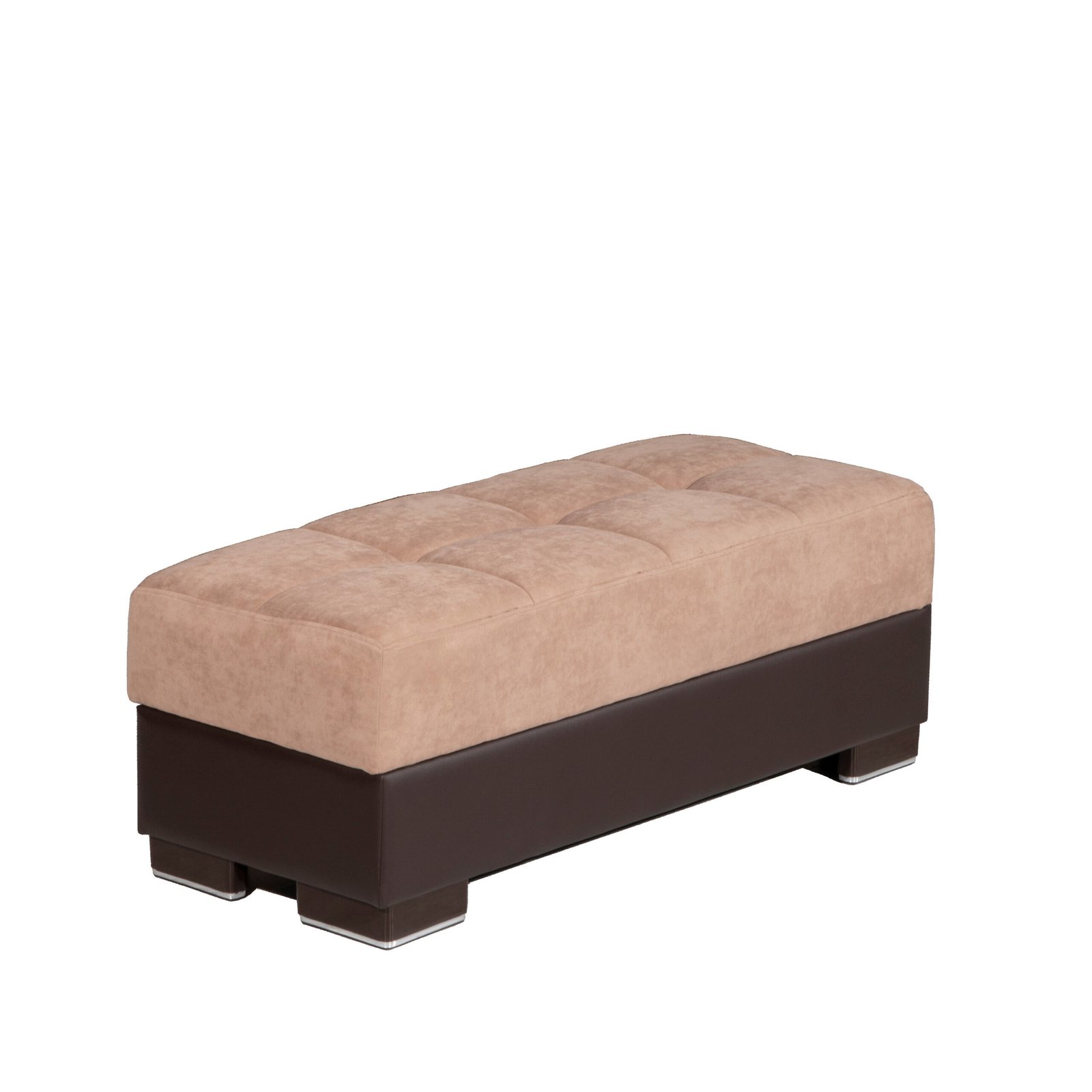 Ottomanson Armada Collection Upholstered Ottoman with Storage, Beige/Brown-PU Chenille