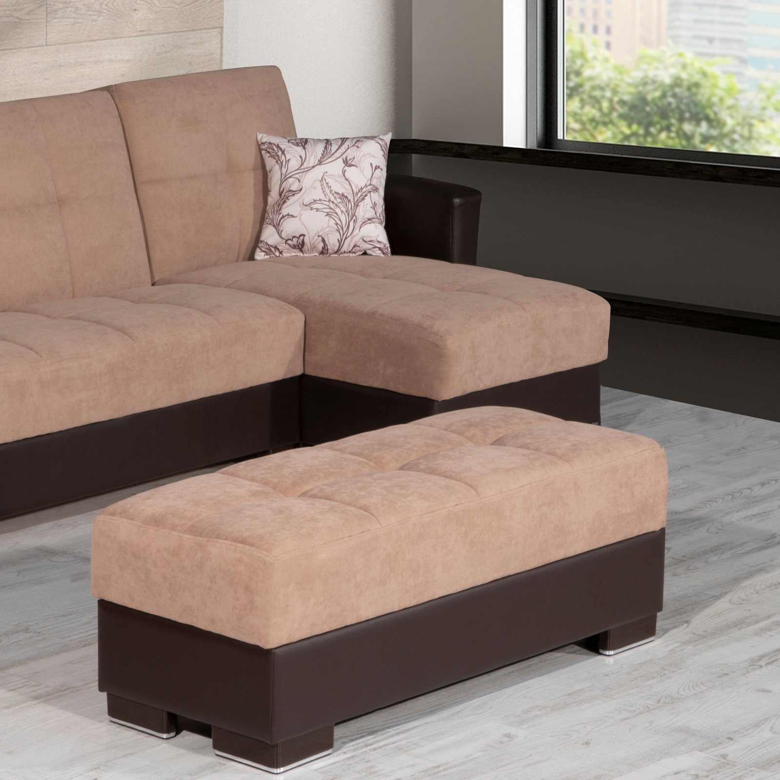 ottomanson armada collection upholstered ottoman with storage, beige/brown pu chenille ottomanson armada collection upholstered ottoman with storage, beige/brown pu chenille
