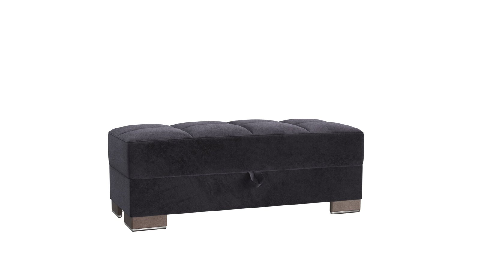 Ottomanson Armada X Collection Upholstered Convertible Wood Trimmed Ottoman with Storage, Black Microfiber