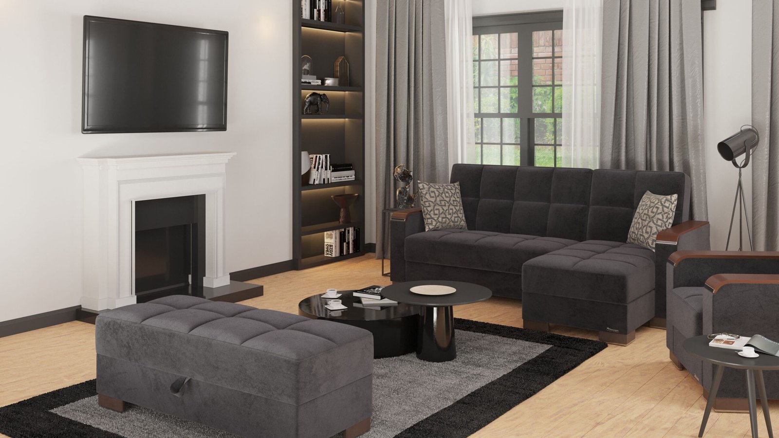 ottomanson armada x collection upholstered convertible wood trimmed ottoman with storage, black microfiber ottomanson armada x collection upholstered convertible wood trimmed ottoman with storage, black microfiber