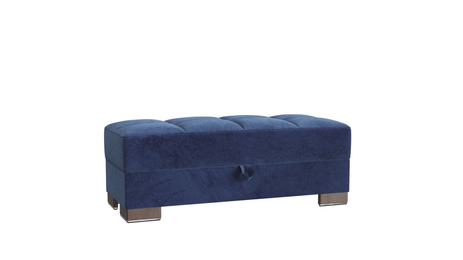 Ottomanson Armada X Collection Upholstered Convertible Wood Trimmed Ottoman with Storage, Blue Microfiber