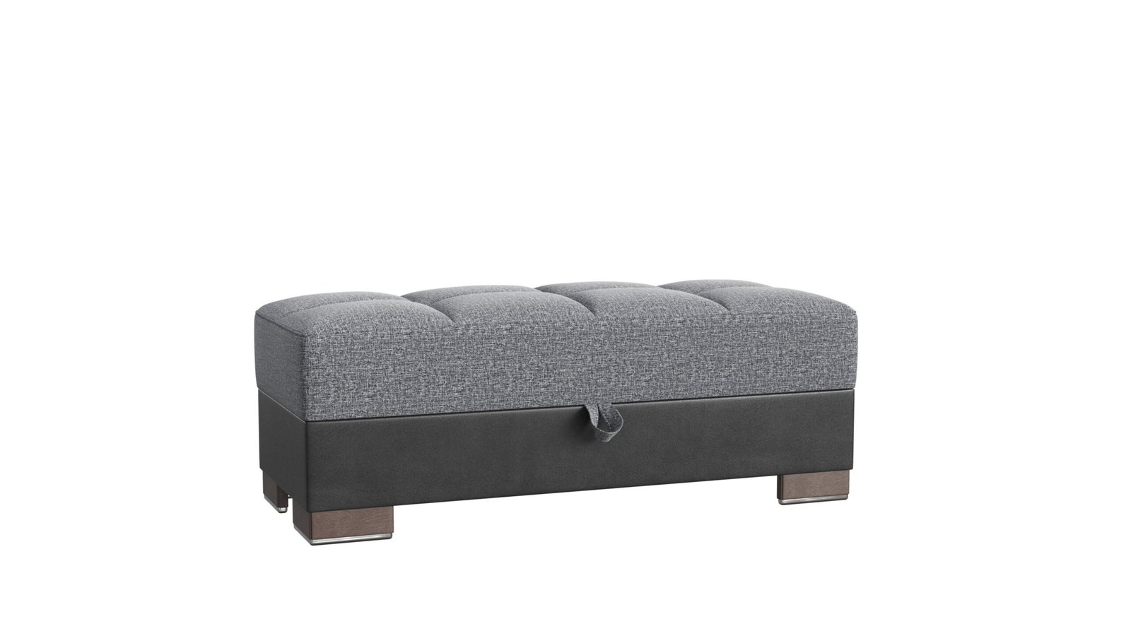 Ottomanson Armada X Collection Upholstered Convertible Wood Trimmed Ottoman with Storage, Grey/Black-PU Polyester