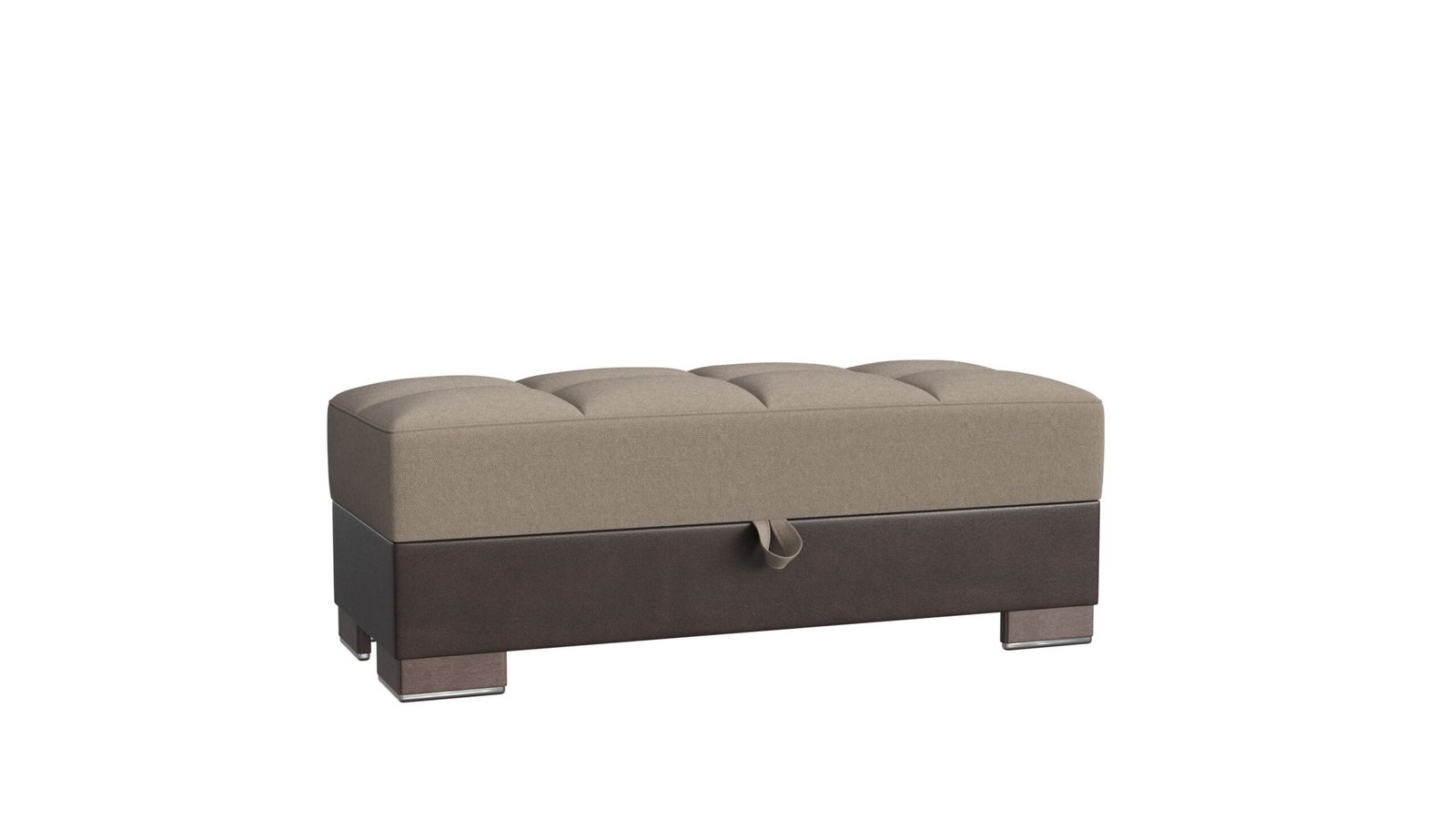 Ottomanson Armada X Collection Upholstered Convertible Wood Trimmed Ottoman with Storage, Beige/Brown-PU Chenille