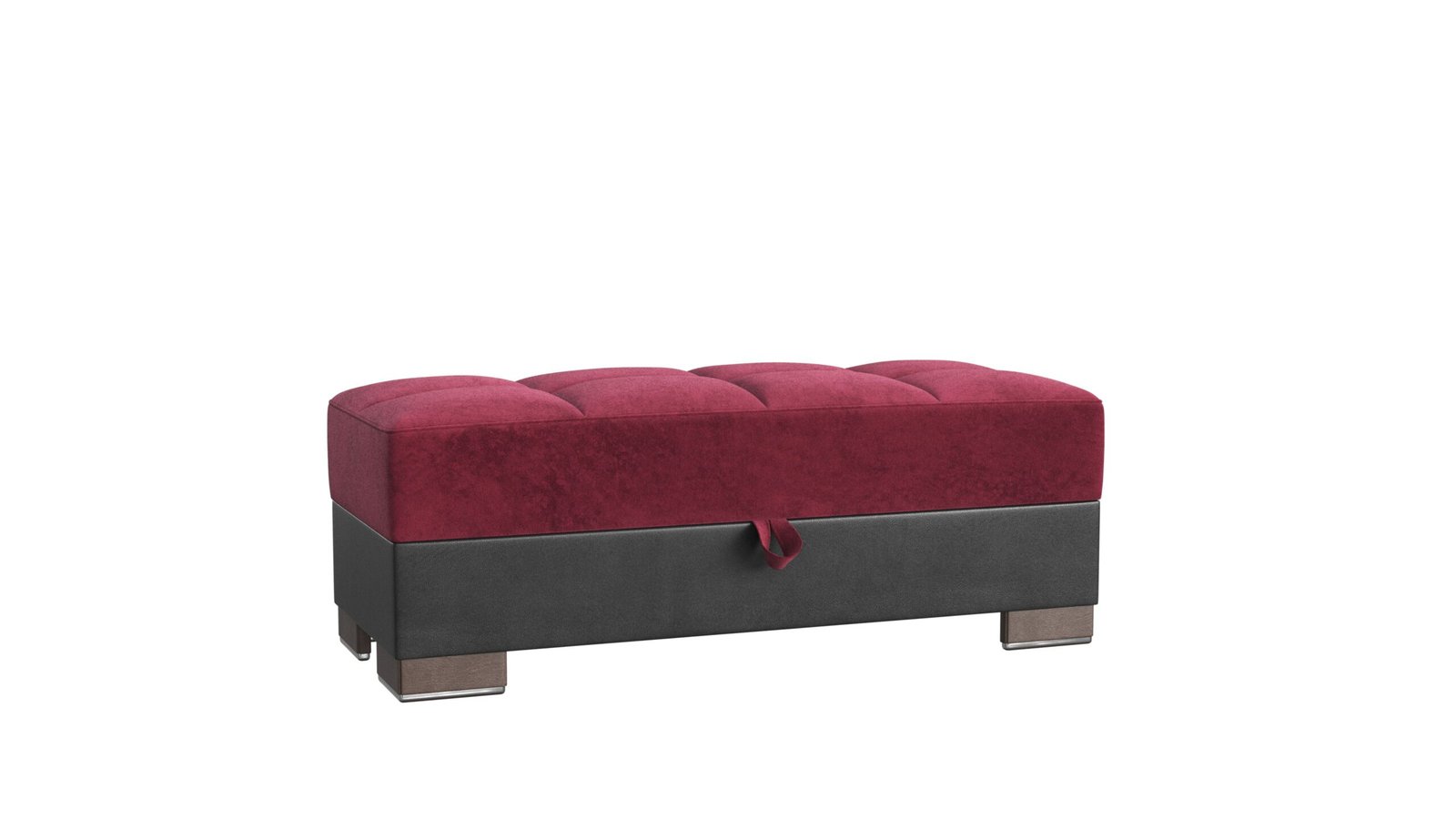 Ottomanson Armada X Collection Upholstered Convertible Wood Trimmed Ottoman with Storage, Burgundy/Black-PU Microfiber
