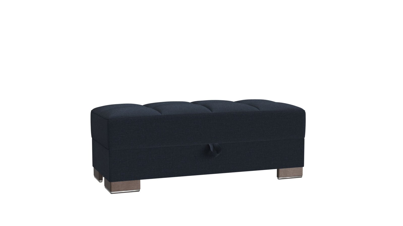 Ottomanson Armada X Collection Upholstered Convertible Wood Trimmed Ottoman with Storage, Dark Blue Polyester