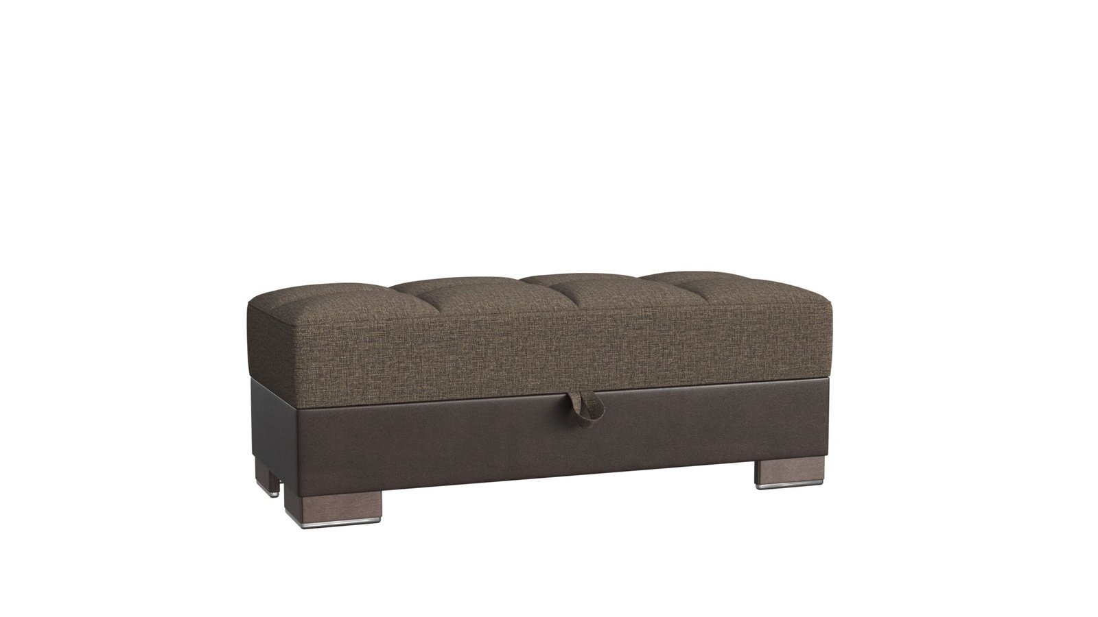 Ottomanson Armada X Collection Upholstered Convertible Wood Trimmed Ottoman with Storage, Brown/Brown-PU Polyester