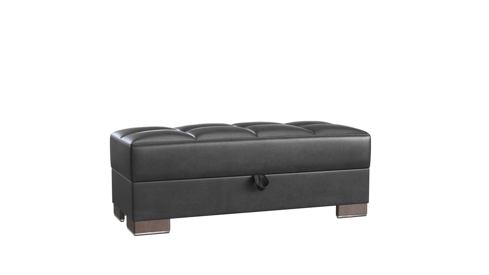 Ottomanson Armada X Collection Upholstered Convertible Wood Trimmed Ottoman with Storage, Black-PU