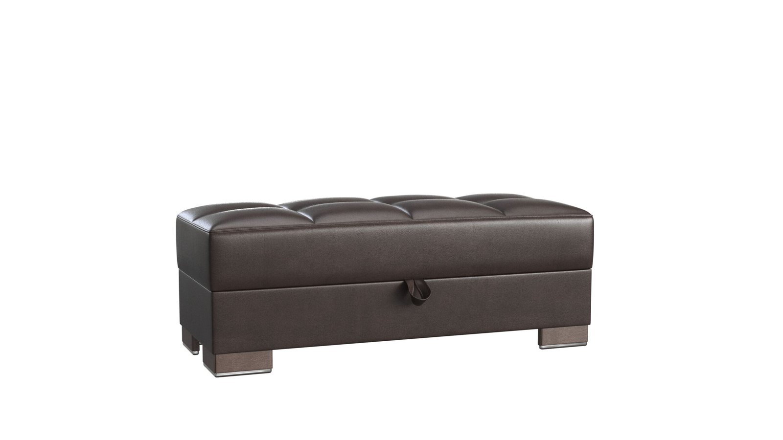Ottomanson Armada X Collection Upholstered Convertible Wood Trimmed Ottoman with Storage, Brown-PU