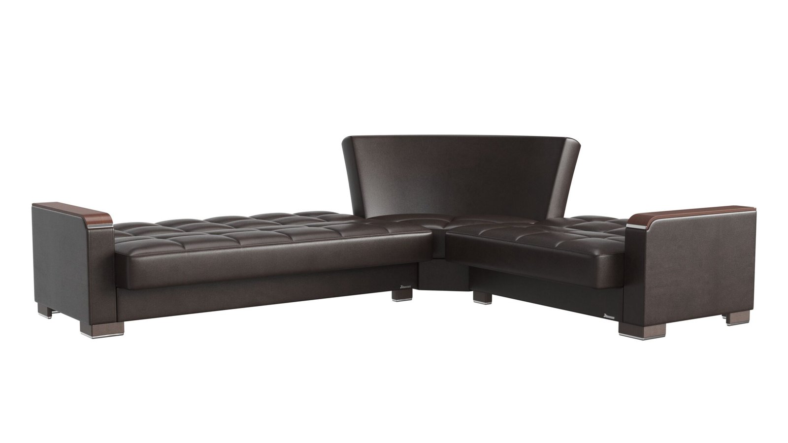 ottomanson armada x collection upholstered convertible wood trimmed sectional with storage, brown pu ottomanson armada x collection upholstered convertible wood trimmed sectional with storage, brown pu