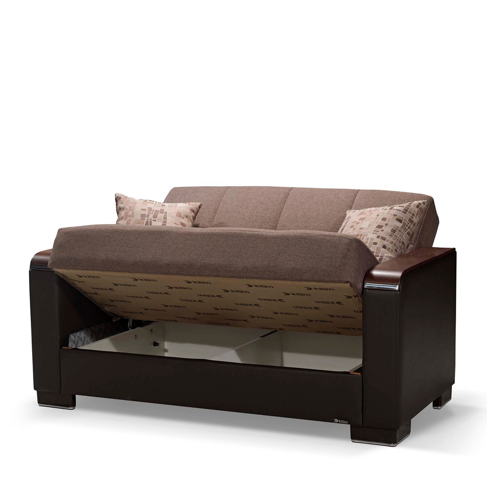 ottomanson armada x collection upholstered convertible wood trimmed loveseat with storage, brown/brown pu polyester ottomanson armada x collection upholstered convertible wood trimmed loveseat with storage, brown/brown pu polyester