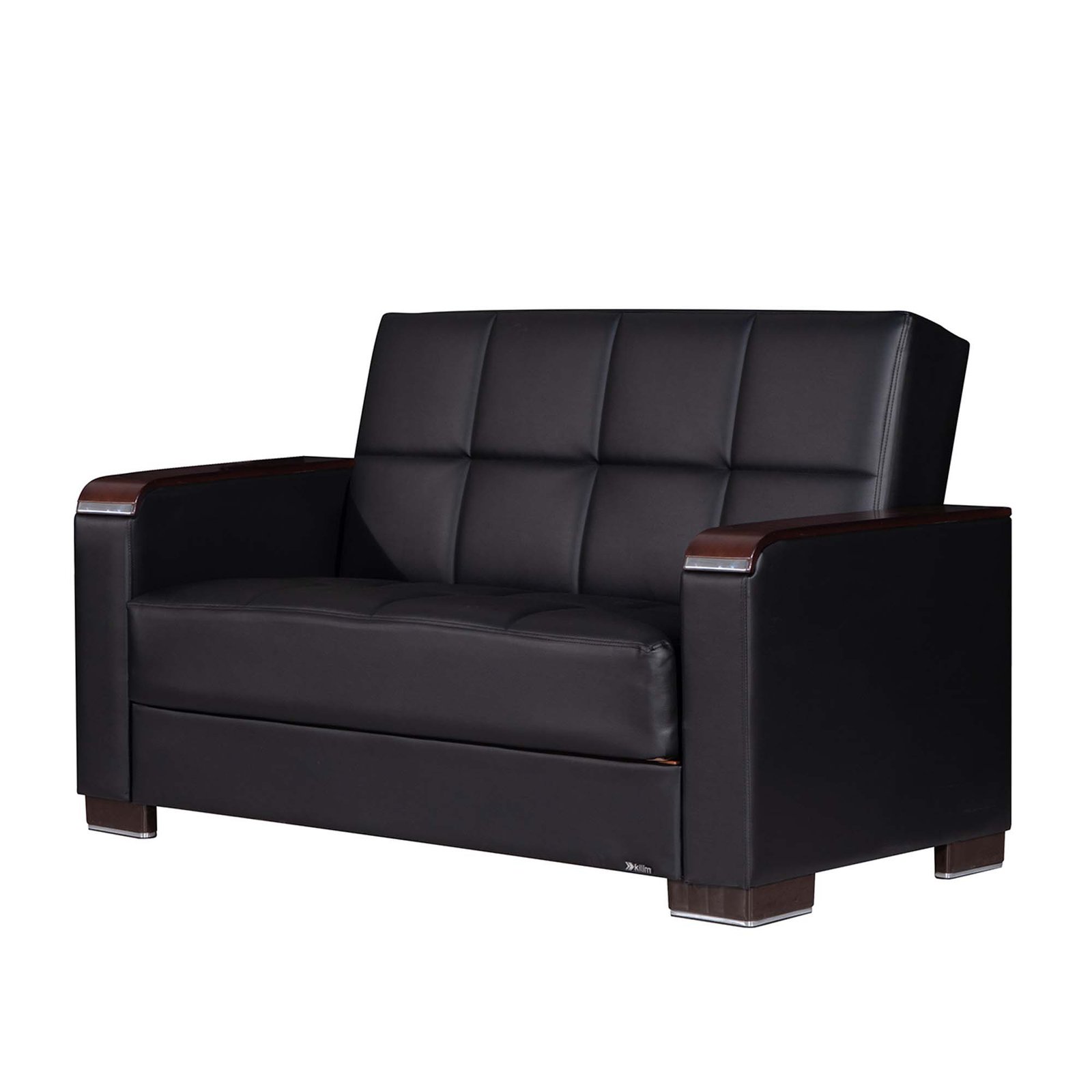 ottomanson armada x collection upholstered convertible wood trimmed loveseat with storage, black pu ottomanson armada x collection upholstered convertible wood trimmed loveseat with storage, black pu