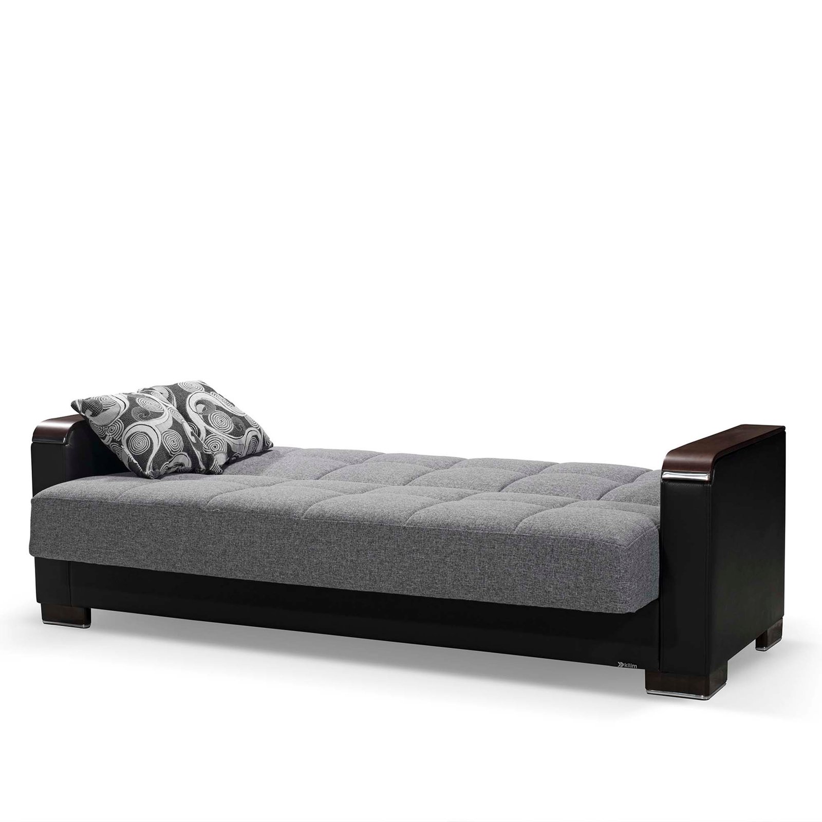 ottomanson armada x collection upholstered convertible wood trimmed sofabed with storage, grey/black pu polyester ottomanson armada x collection upholstered convertible wood trimmed sofabed with storage, grey/black pu polyester