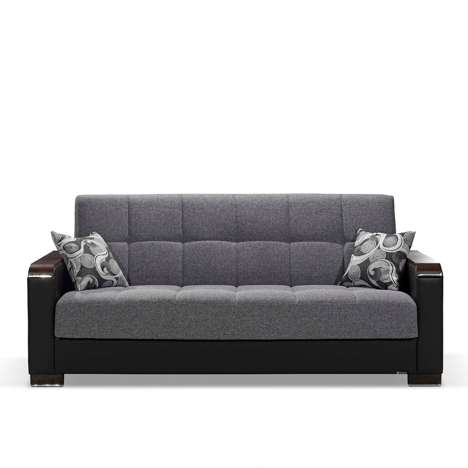 ottomanson armada x collection upholstered convertible wood trimmed sofabed with storage, grey/black pu polyester ottomanson armada x collection upholstered convertible wood trimmed sofabed with storage, grey/black pu polyester